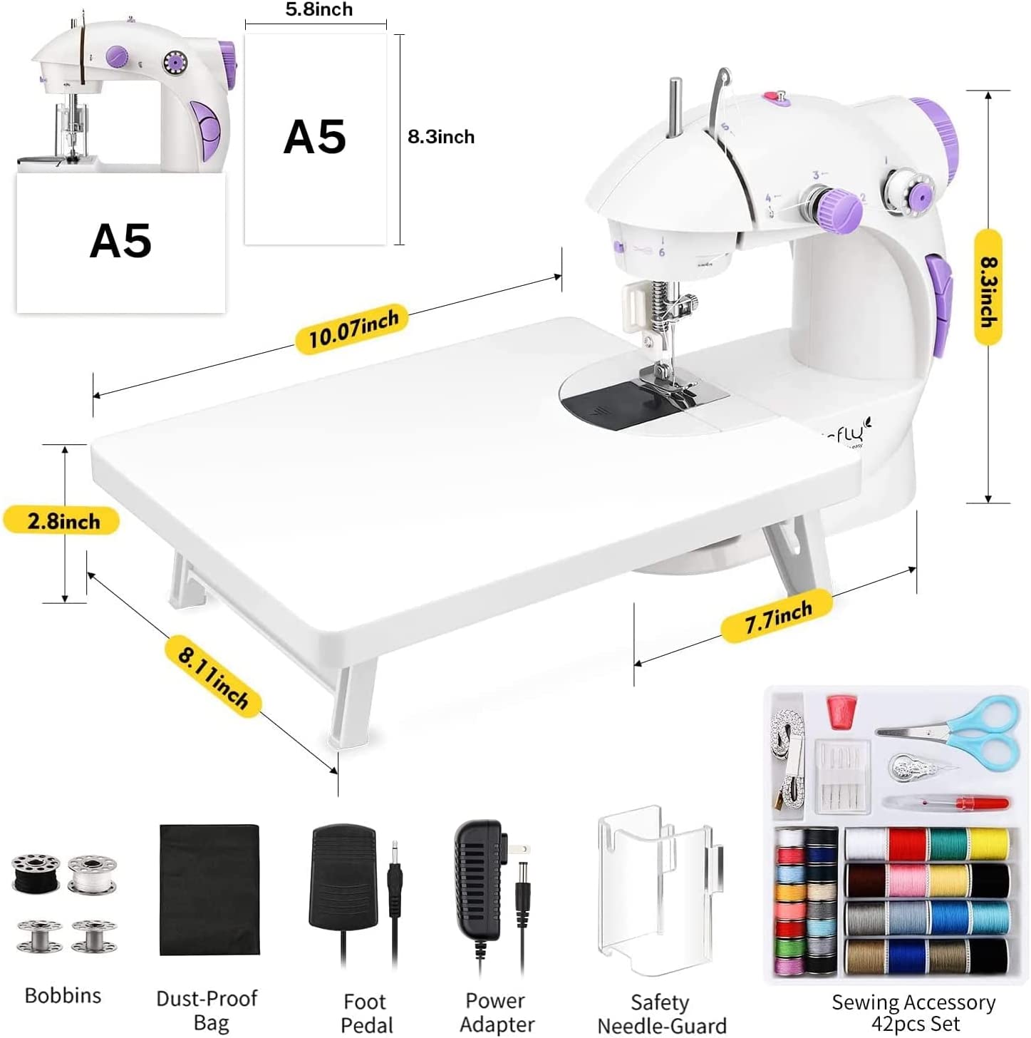 Magicfly Mini Sewing Machine W/Extension Table + Accessories For Beginners  NEW