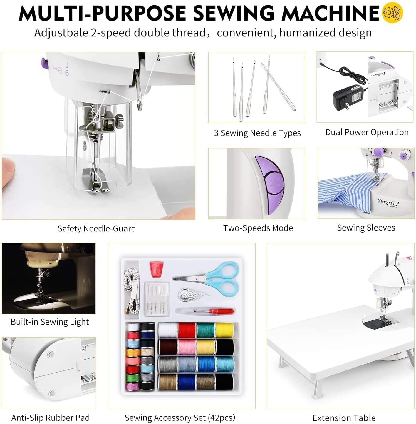 Magicfly Mini Dual Speed Sewing Machine for Beginner with Extension Table  