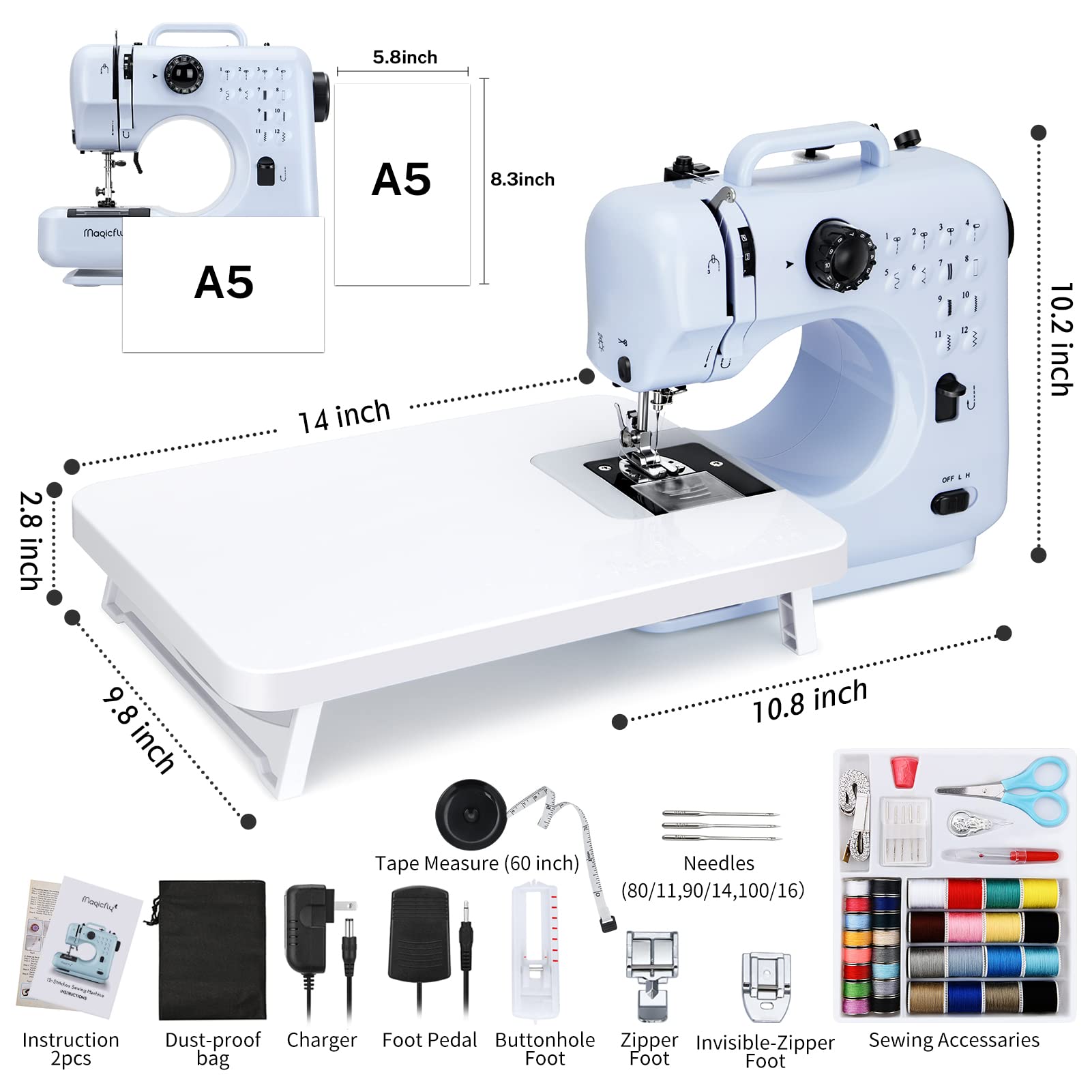 Magicfly Mini Sewing Machine for Beginner, Dual Speed Portable Machine with  Extension Table, Light, Sewing Kit for Household, Travel [Video] [Video]