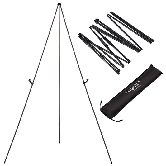 Aluminum Foldable Display Easel, 63 Inch, Telescoping, Black - Magicfly