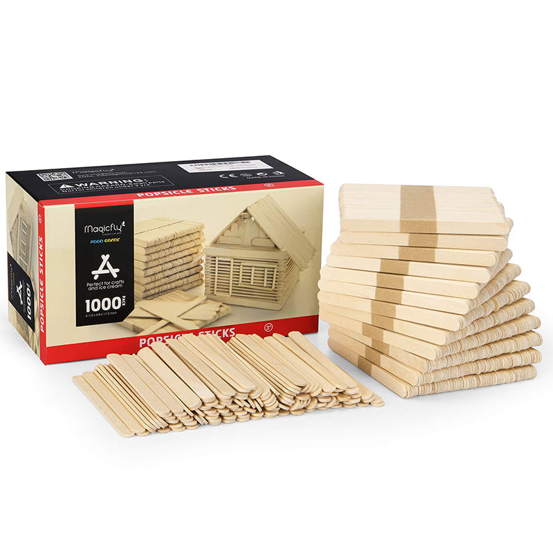 Wooden Popsicle Sticks-1000Pcs, Food Grade Craft Sticks, 4-1/2 Inch - Magicfly