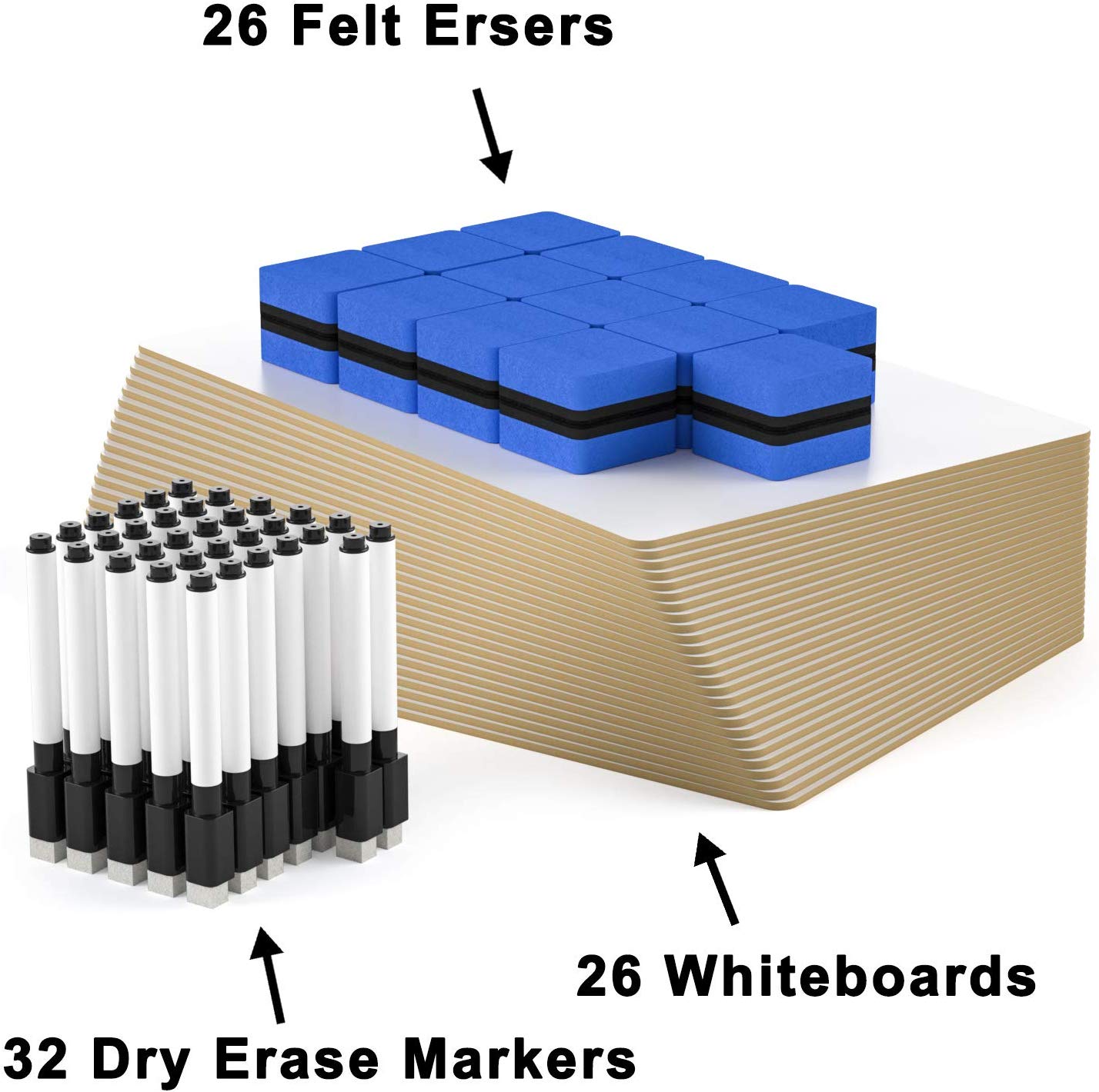 Dry Erase Lapboards Set - W/ 32 Pens, 26 Erasers, 9 x 12 Inches Portable Whiteboard - Magicfly